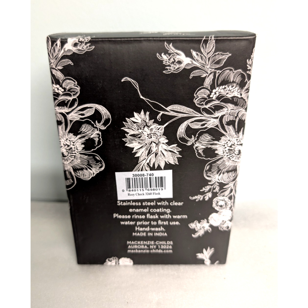 MACKENZIE-CHILDS Rosy Check 3260 Pocket Flask w/ Funnel in Box 6 oz New w Flaws - Picture 5 of 6